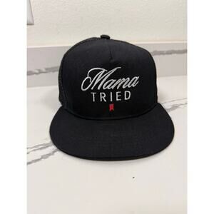 Mama Tried Snap Back‎ Flat Bill Hat Mesh Adjustable One Size Black Embroidered